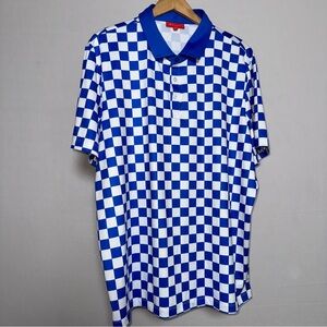 REDVANLY Vibrant Blue White Checkered Polo Shirt Men’s Large Golf Preppy Bold